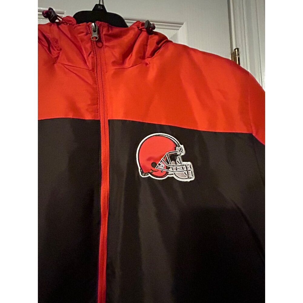 Cleveland Browns NFL Hooded Jacket L Red & Brown Polyester - Picture 2 of 7
